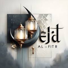 Wall Mural - 3d painting Islamic lantern Eid lamps  with the word Ramadan wallpaper