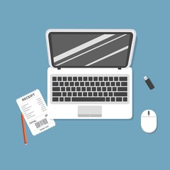 Poster - portatile laptop penna usb mouse cv curriculum vitae con matita tesserino medico badge bolletta luce acqua gas scontrino finanza contratto 