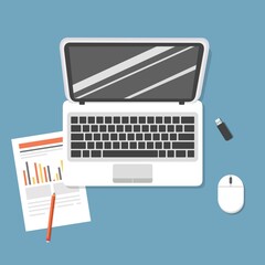 Poster - portatile laptop penna usb mouse cv curriculum vitae con matita tesserino medico badge bolletta luce acqua gas scontrino finanza contratto 