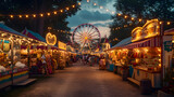 Fototapeta Miasto - night State Fair Carnival Midway Games Rides Ferris Wheel