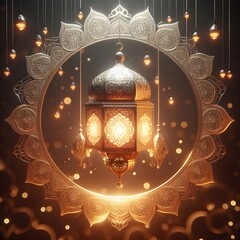 Wall Mural - 3d painting Islamic lantern Eid lamps  with the word Ramadan wallpaper