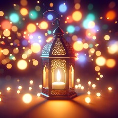 Wall Mural - 3d painting of Islamic lantern Eid lamps  with the word Ramadan wallpaper