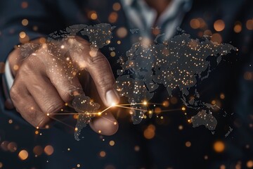 Aufkleber - Businessman touching world map virtual button and connect communication