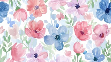 Sticker - vector watercolor pattern capturing the essence of spring with its simple yet elegant floral design