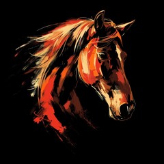 Abstract Red and Orange Brushstroke Horse on Black