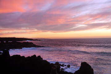 Canvas Print - Lanzarote. Sunset at he beach of El Golfo