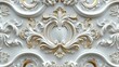 A 3D wallpaper depicting a rococo Italian-style ceiling adorned with white and gold Victorian motif, and mandala decoration, set against a decorative frame backdrop