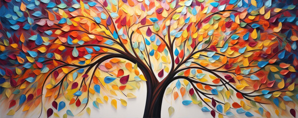 Wall Mural - Rainbow color tree panorama photo.