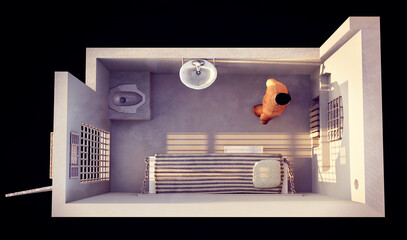 Wall Mural - Prison, cell of a North Siberian penitentiary, Kharp prison. Detained inside the cell. Penal colony. 3d rendering