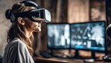 Fototapeta  - person with VR glasses, portrait of a person with VR glass, person playing game with VR glass, person doing work with VR glass