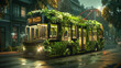 Innovative Green City Trolleybus with Lush Plants Decoration