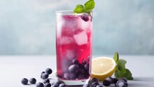 Fresh Glass Of Blueberries And Lemon Slice, Perfect For Summer Refreshment