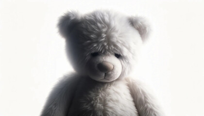 a white teddy bear with a sad sorrowful expression