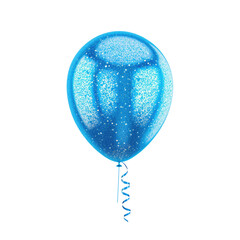 blue glitter helium balloon. Birthday balloon flying for party and celebrations. Isolated on white background. Generative AI