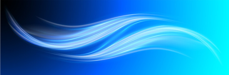 Fototapete - Soft blue curved lines of fresh smell. 3D vector glossy waves. Waves showing a stream of clean fresh air.