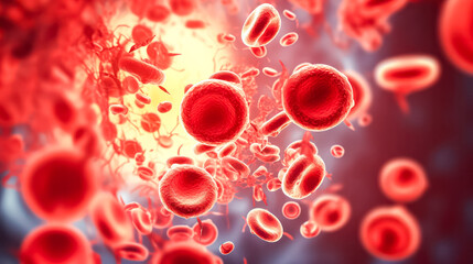 Poster - Red blood cells magnified under a microscope, illustrating vital aspects of life, biology, and medical research, forming a compelling scientific backdrop.