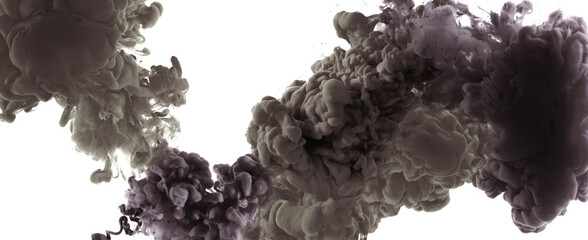 Wall Mural - ink in water. abstract smoke grain light and shadow texture background. black brown and white color.