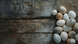 Artistic composition of eggs arranged artistically on a rugged wooden surface, evoking a sense of rustic charm and simplicity