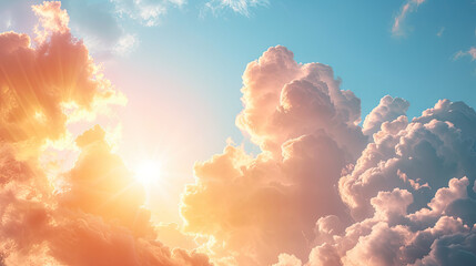 Wall Mural - Sky Cloud Sun Light Overlays Natural Digital Background, sun rays, and clouds.