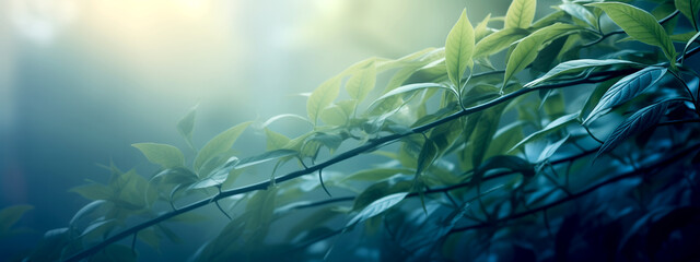 Wall Mural - Green leaves illuminated by the morning sun - spring summer nature.