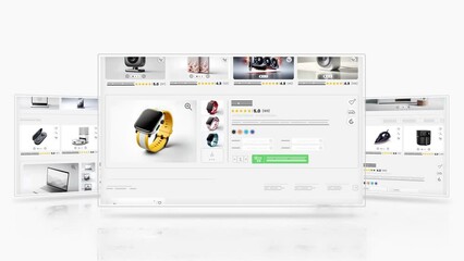 Wall Mural - Sales and shopping web page for e-commerce. Website animation of technology and computer products.