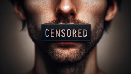  A man's mouth is prominently covered by a black box with the word CENSORED representing censorship wallpaper background