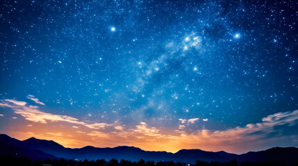 Under the nights embrace, stars sprinkle the sky like gleaming jewels, casting a mesmerizing and tranquil aura over the nocturnal landscape.
