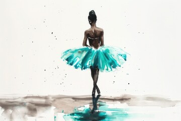 Wall Mural - a painting of a ballerina in a turquoise tutu