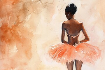 Wall Mural - a painting of a ballerina in a orange tutu