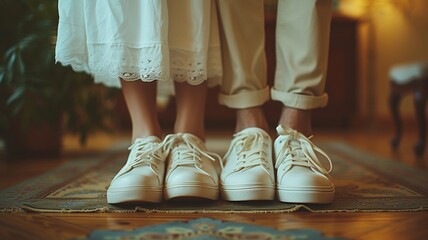 Bride and Groom Feet in Sneakers at Wedding Ceremony