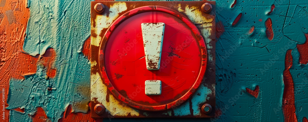 Vibrant red exclamation point sign on textured background symbolizing alert, warning, danger, attention, and important notice for safety and information