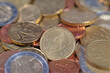 Euro-Münzen in einer Nahaufnahme