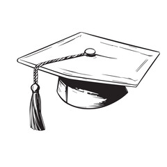 Sticker - Graduation hat in cartoon, doodle style . Image for t-shirt, web, mobile apps and ui. Isolated 2d vector illustration in logo, icon, sketch style, Eps 10, black and white. AI Generative