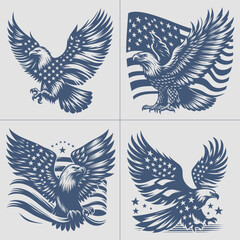 Wall Mural - Eagle With American Flag Vector , 4th of July vector File