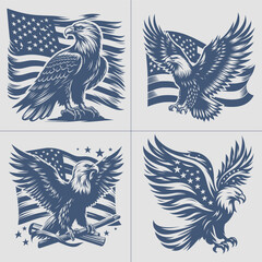 Wall Mural - Eagle With American Flag Vector , 4th of July vector File