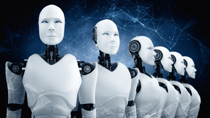 Poster - XAI 3d illustration 3D illustration of robot humanoid group in concept of future artificial intelligence and 4th fourth industrial revolution.