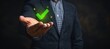 © Ilja - Businessman holding digital hologram of green compliance tick symbol for certification concept