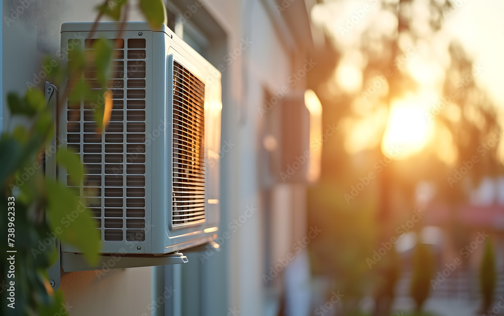 air conditioner unit on concrete slab outside of house. Stock Photo ...