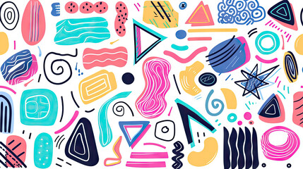 Wall Mural - Various Colorful Shapes and Doodle Objects Geometric Patterns