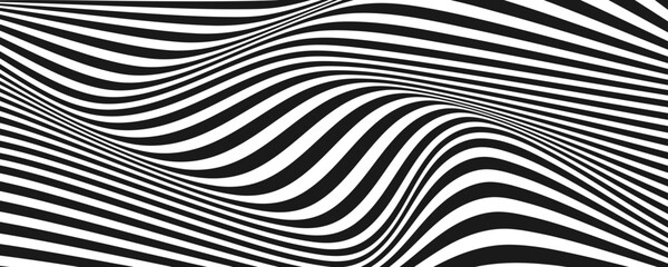 Poster - black and white abstract background. waves shape decoration. optical illusion stripes style. modern 