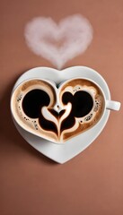 Canvas Print - two coffee cups with hearts formed by the steam from the coffee; ideal for a wedding, Valentine's Day, love, engagement, or mothers day