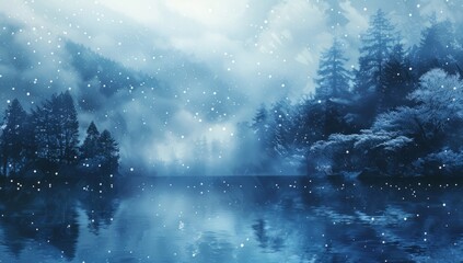 Wall Mural - winter landscapes in the style of dark blue and indigo Generative AI