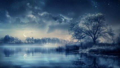 Wall Mural - winter landscapes in the style of dark blue and indigo Generative AI