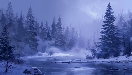 Wall Mural - winter night sky and trees wallpaper Generative AI