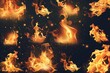 Animated flames and sparks collection Offering various fire effects on a transparent background for dynamic design projects