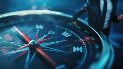 Poster - Business navigate recovery, Abstract, The compass navigate for businessmen to resume business growth in the economic crisis, Rethink, Reinvent and Recover