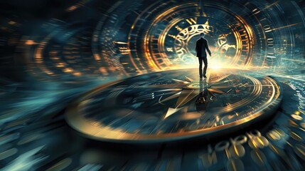 Poster - Business navigate recovery, Abstract, The compass navigate for businessmen to resume business growth in the economic crisis, Rethink, Reinvent and Recover