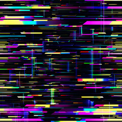 Wall Mural - Abstract glitch art with holographic colors, seamless pattern