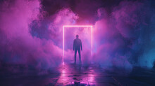 A Silhouette Of A Man Standing In Front Of A Light Frame Surrounded By Colorful Smoke For Video Cover