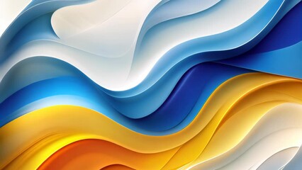 Wall Mural - Abstract geometric dynamic shapes  white, blue and yellow colors.
